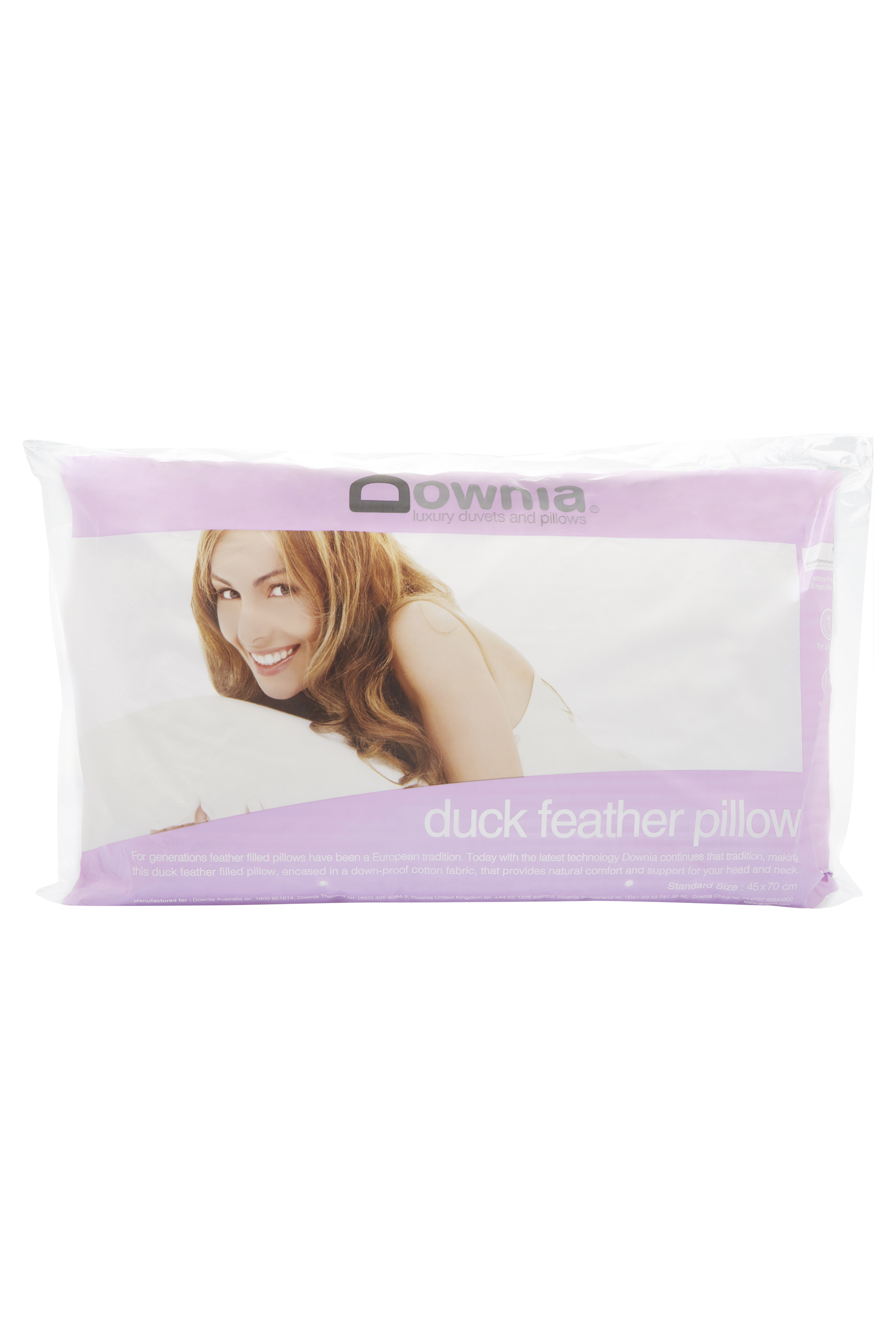 Australian Made Dyne Continental 100% European Duck Feather Pillow Reg Support 